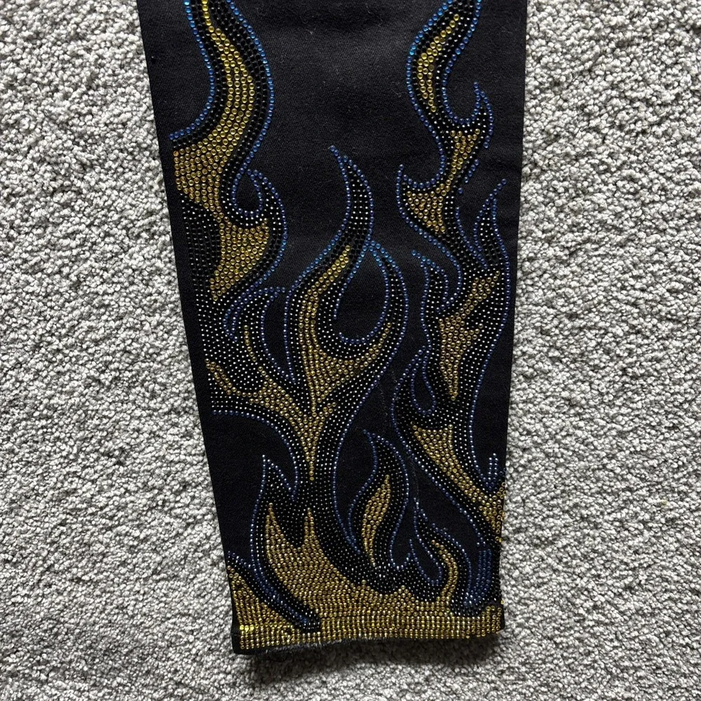 GTFD Los‎ Angeles Button Fly Jeans Mens 38x32 Streetwear Distress Anarchy Flames